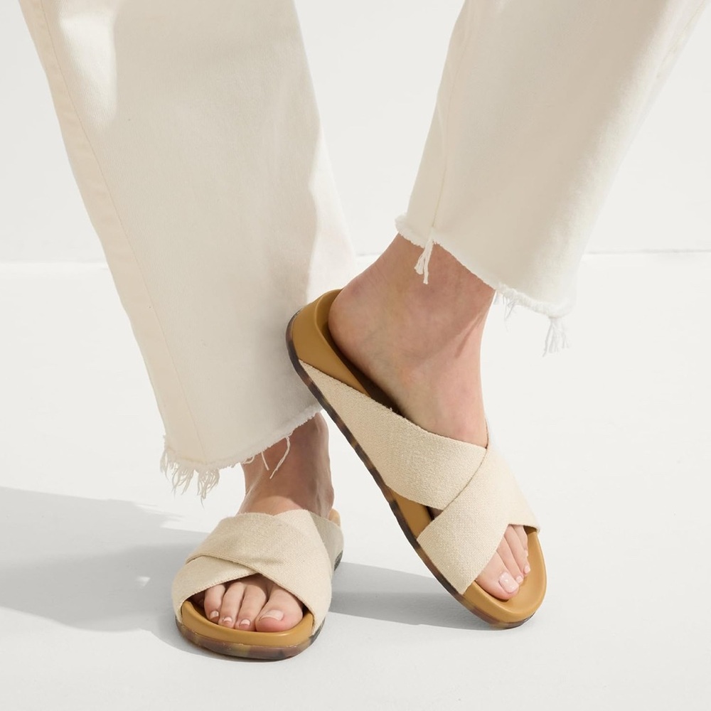 Rothy's Cream The Weekend Slide Sandals with Criss-Cross Straps